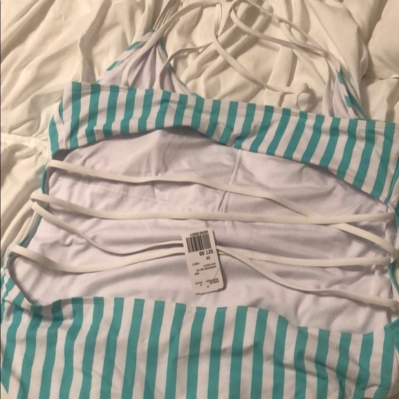 NWT! Teal and white striped one piece swimsuit - Picture 3 of 4